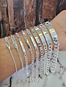 925 Sterling Italian Silver Cuban Link ID Bracelet Men and Women FREE ENGRAVING
