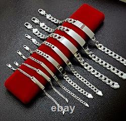 925 Sterling Italian Silver Cuban Link ID Bracelet Men and Women FREE ENGRAVING