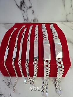 925 Sterling Italian Silver Cuban Link ID Bracelet Men and Women FREE ENGRAVING
