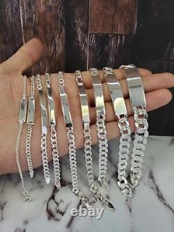 925 Sterling Italian Silver Cuban Link ID Bracelet Men and Women FREE ENGRAVING