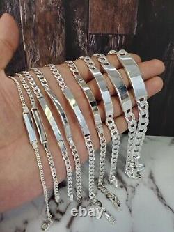 925 Sterling Italian Silver Cuban Link ID Bracelet Men and Women FREE ENGRAVING