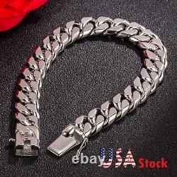 925 Sterling Silver 12mm Cuban Link Chain Bracelet 7-10 for Men Boys Women
