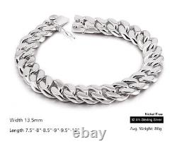 925 Sterling Silver 13.5mm Cuban Chain Bracelet Lenght 7-10 for Men Boys Women