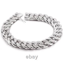 925 Sterling Silver 13.5mm Thick Big Miami Cuban Curb Chain Link Bracelet Mens