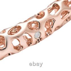 925 Sterling Silver 14K Rose Gold Over Diamond Bangle Cuff Bracelet Size 6.5