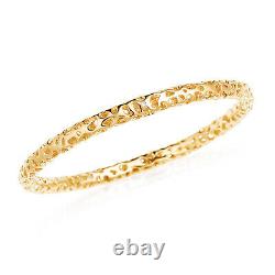 925 Sterling Silver 14K Yellow Gold Over Diamond Bangle Cuff Bracelet Size 7.25