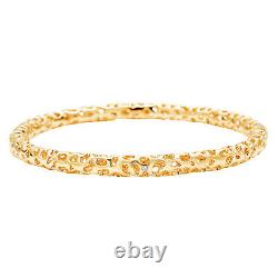 925 Sterling Silver 14K Yellow Gold Over Diamond Bangle Cuff Bracelet Size 7.25