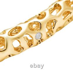 925 Sterling Silver 14K Yellow Gold Over Diamond Bangle Cuff Bracelet Size 7.25