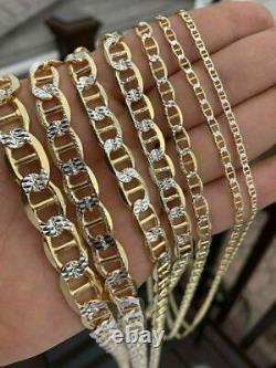 925 Sterling Silver 14k Gold Plated Two Tone Diamond Cut Mariner Chain Bracelet