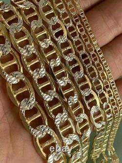 925 Sterling Silver 14k Gold Plated Two Tone Diamond Cut Mariner Chain Bracelet