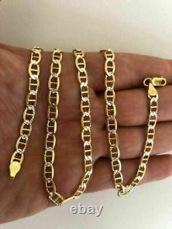 925 Sterling Silver 14k Gold Plated Two Tone Diamond Cut Mariner Chain Bracelet