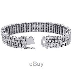 925 Sterling Silver 4 Row Prong Set Diamond Bracelet 8.50 12.50mm 2.50 CT
