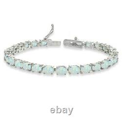 925 Sterling Silver 6X4mm Simulated White Opal Oval-cut Tennis Bracelet 7.5