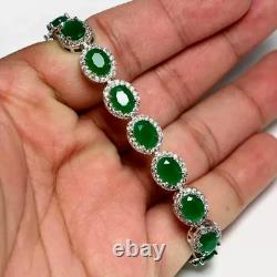 925 Sterling Silver 8CT Oval Cut Lab-Created Emerald Women Tennis Bracelet