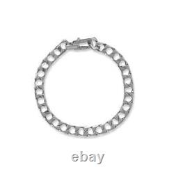 925 Sterling Silver 8 Square Curb Chain Bracelet, Rhodium Plated