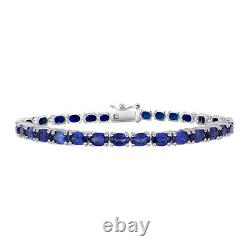 925 Sterling Silver 9.16ct Round Blue Sapphire & Diamond Tennis Bracelet 7.5