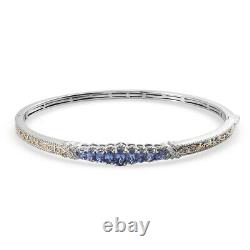 925 Sterling Silver AAA Blue Tanzanite Bangle Cuff Bracelet Gift Size 8 Ct 2.4