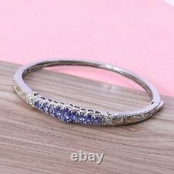 925 Sterling Silver AAA Blue Tanzanite Bangle Cuff Bracelet Gift Size 8 Ct 2.4