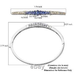 925 Sterling Silver AAA Blue Tanzanite Bangle Cuff Bracelet Gift Size 8 Ct 2.4