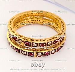 925 Sterling Silver Anniversary Gift Jewelry Real Ruby Gemstone & Polki Bangle