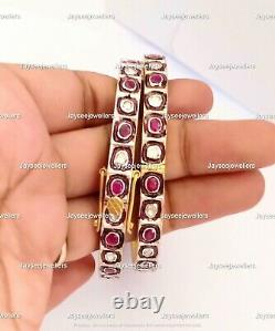 925 Sterling Silver Anniversary Gift Jewelry Real Ruby Gemstone & Polki Bangle