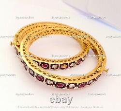 925 Sterling Silver Anniversary Gift Jewelry Real Ruby Gemstone & Polki Bangle