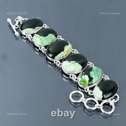 925 Sterling Silver Australian Chrome Chalcedony Gemstone Chain Bracelet Jewelry