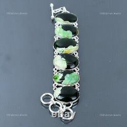 925 Sterling Silver Australian Chrome Chalcedony Gemstone Chain Bracelet Jewelry