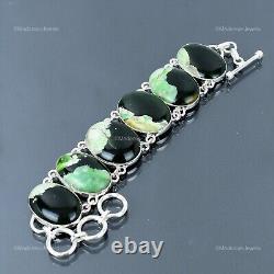 925 Sterling Silver Australian Chrome Chalcedony Gemstone Chain Bracelet Jewelry