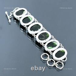 925 Sterling Silver Australian Chrome Chalcedony Gemstone Chain Bracelet Jewelry