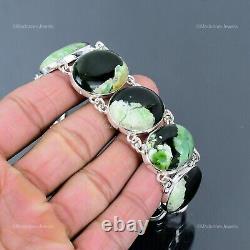 925 Sterling Silver Australian Chrome Chalcedony Gemstone Chain Bracelet Jewelry