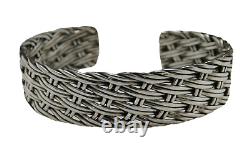 925 Sterling Silver Basket Weave Woven Braided Cuff Bracelet