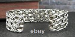 925 Sterling Silver Basket Weave Woven Braided Cuff Bracelet