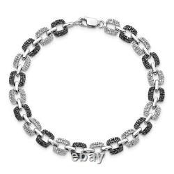 925 Sterling Silver Black White Diamond 7.5 Inch Bracelet Night Fine Jewelry