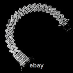 925 Sterling Silver Bling Out Iced Lab CZ Baguette 19mm Cuban Link Bracelet