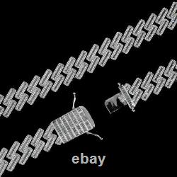 925 Sterling Silver Bling Out Iced Lab CZ Baguette 19mm Cuban Link Bracelet