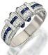925 Sterling Silver Blue Princess & Tiny White Round Cz Bangle Style Bracelet