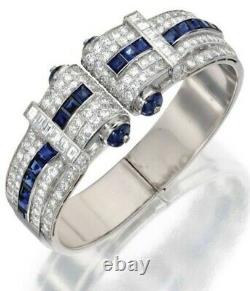 925 Sterling Silver Blue Princess & Tiny White Round CZ Bangle Style Bracelet