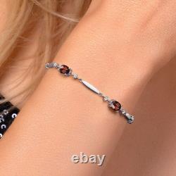 925 Sterling Silver Bracelet Checkerboard Garnet Moissanite (4.30 Cttw)