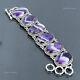 925 Sterling Silver Chevron Amethyst Gemstone Vintage Chain New Bracelet Jewelry
