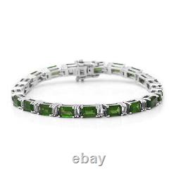 925 Sterling Silver Chrome Diopside White Topaz Link Tennis Bracelet Size 7.25