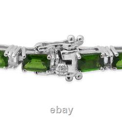 925 Sterling Silver Chrome Diopside White Topaz Link Tennis Bracelet Size 7.25