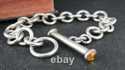 925 Sterling Silver Circle Chain Link Citrine Cabochon Toggle Clasp Bracelet