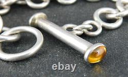 925 Sterling Silver Circle Chain Link Citrine Cabochon Toggle Clasp Bracelet