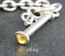 925 Sterling Silver Circle Chain Link Citrine Cabochon Toggle Clasp Bracelet