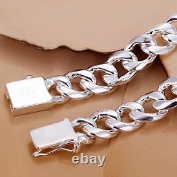 925 Sterling Silver Cuban Link Chain Womens 8mm Bracelet D454G