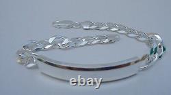 925 Sterling Silver Cuban Link ID Gentleman's Bracelet/ 9'' Long /made In Italy