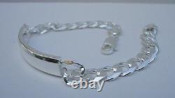 925 Sterling Silver Cuban Link ID Gentleman's Bracelet/ 9'' Long /made In Italy