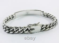 925 Sterling Silver Curb Chain ID Bracelet. 8.3/21 cm, 52 grams