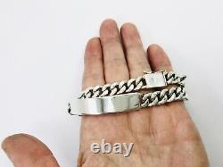 925 Sterling Silver Curb Chain ID Bracelet. 8.3/21 cm, 52 grams